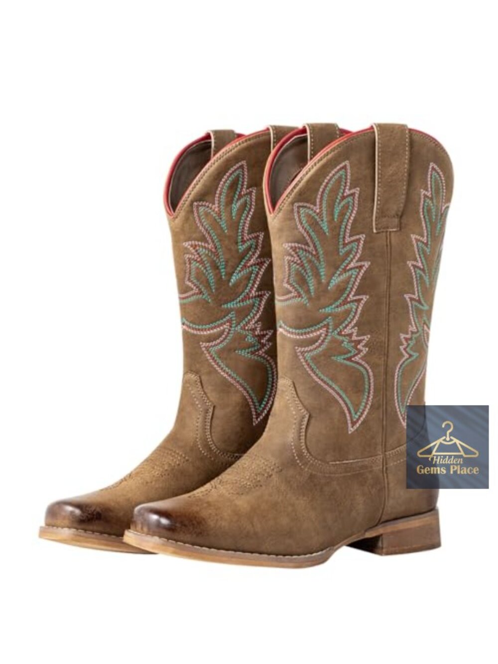 Women's Square Toe Embroidered Cowboy Boots Wide Calf Pull-On